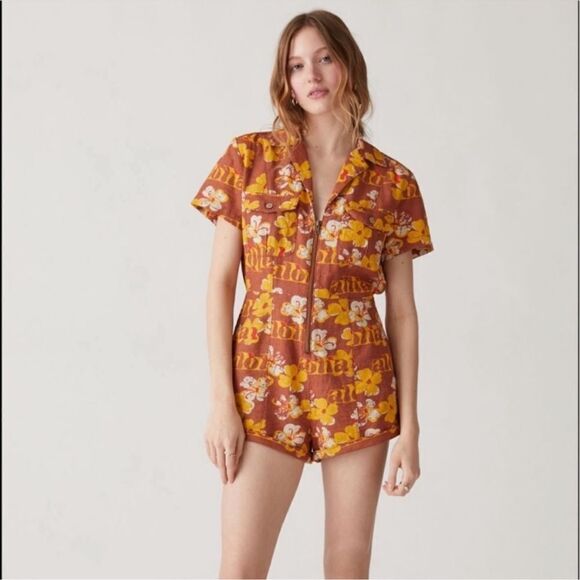 Urban Outfitters Pants - Urban Outfitters Floral Jumpsuit in Brown and Yellow
